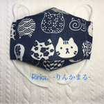 【和風猫ちゃん】抗菌防臭ダブルガーゼ使用布マスク（Lサイズ）