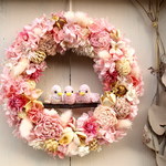 《現品・一点もの》　ピンクのリース＆ピンクのとり