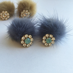 2way♪ビジューフラワー×ミンクファーピアス(smorky blue)＊イヤリング可