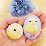 【ぴーちゃん様専用ページ】＊インコ刺繍オーバルブローチ＆くるみボタンブローチ＊