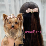【 犬用　バレッタ 】【ママとお揃い】【セット販売】わんちゃんとお揃い　おしゃれ　トップノットペット　子供　ヘアアクセサリー　リボン　バレッタ　♡AquaMana♡