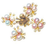 5個 19mm センターパーツ グラデパールとラインストーンしべのビジュー花芯デコパーツ