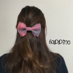 Bigダブルリボン　ヘアゴムorバレッタ　チェック柄　赤×グレー