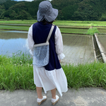 PVCショルダー。リネンバンドのクリアバッグ。クリスタルガラス模様。warabi-no