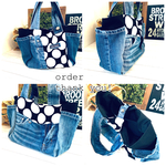 [オーダー分Mari様] 水玉Bag（デニムリメイク×水玉帆布）　夜空に月と星