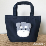 【ポケット付き】シュナウザー　ネイビートートバッグ　　もこもこシュナちゃん　犬モチーフ　ミニトート　お散歩バッグ