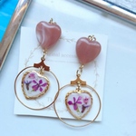 ハートビーズ&フープレジンピアス(イヤリング)♡ドライフラワー入り
