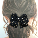 ヘアゴム　リボン　ドット　ネイビー　シルバー