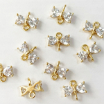 高品質/3個＊小さなジルコニア付きリボンのチャーム＊ゴールド