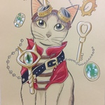 A4原画（90）スチームパンクの猫のイラスト 絵 絵画 アート 手描き イラスト