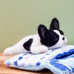 羊毛フェルトの犬　おねむなフレンチブルドック（パイド）