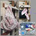 ＊バンダナエコバッグ＊ホワイトレッド＊エコバッグ＊大きめコンビニエコバッグ＊洗えるエコバッグ＊バンダナ柄＊食品と雑貨を分けたい時に便利＊正方形＊