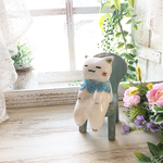 水色レース わこねこ陶人形/ 猫 置物 