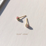【再販】小さな花翡翠　一粒ピアス/サージカルステンレス