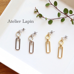 SALE!! 長方形とオーバルフープのメタルリングピアス (ゴールド/シルバー)   樹脂ポスト　チタンポスト