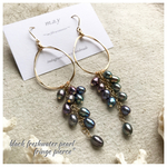 black淡水パール揺れる華奢フープピアス*