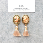 ♢antique×tasselピアス/イヤリング♢ 大ぶり/アンティーク/ ヴィンテージ/グリーン/ベージュ/タッセル/大人