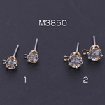 M3850-2  30個  ジルコニアピアス ラウンドカット 2サイズ カン付き ゴールド 3×【10ヶ】