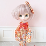ブライス(リカちゃん)着物 橙色に小花模様の振袖　①