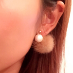 送料無料♡ミンクファー×コットンパールピアス