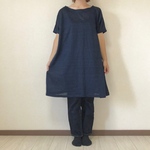 リネン ニット の ネイビー チュニック