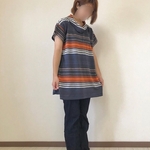 リネン ニット のボーダー チュニック