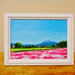 油絵原画『一面の芝桜』　額縁付き