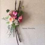 ◆Hanakurabu◆長さ34㎝木の枝のスワッグ【ピンクのプルメリア】◆造花・壁掛けリース
