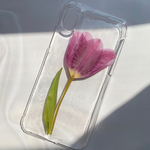 GalaxyA41♡ﾌﾒﾂ ( チューリップ 押し花 クリア ケース 本物 押し花 紫 スマホケース ) iPhone Xperia Galaxy HUAWEI 全機種対応♡