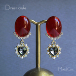 「 Dress code 」イヤリング/ピアス 黒 *ハート・チェリーレッド・赤・大ぶり・連爪・キラキラビジュー*