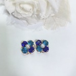 しあわせクローバーイヤリング＊ピアス(ビジューブルー)