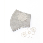 冷感接触　デイジーのリネン&コットンのマスク　ボーダー　花刺繍　デイジーのモチーフ　ワイヤー入り　夏マスク　マスク　リネン&コットン
