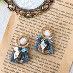 再販☆ 刺繍リボンピアス/イヤリング クリアブルー