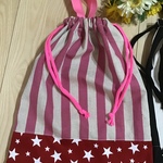 【再5】超デカ🤣40×30❤️お名前タグサービスくすみストライプ＆星⭐️男の子女の子お着替え袋大きめ⭐️体体操着袋、オムツ入れなどに(ピンク又は黒)