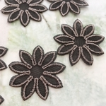  6枚    Ｌ　ブラック　 刺繍パーツ  フラワー  花　オーガンジー