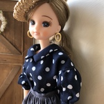 リカちゃん服＊ドット柄角襟ブラウス