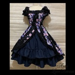 1点物*和柄シャーリング ワンピース＆2段フリルスカートset★撫子×黒×紺(即納品)