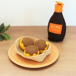 お祭りフード★たこ焼き屋さんごっこ★たこ焼き３個舟皿付き＆おこのみソース１本★フェルトままごと★食育にも！