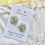 つぶつぶ （クリアグリーン×パールホワイト） ::ビーズ　刺繍　ビーズ刺繍　樹脂　樹脂イヤリング　樹脂ピアス　小ぶり　パール　クリア　スケルトン　ラッピング::