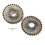 【丸カン付】２pcs★jewel lace big ring・black（ガラスビジュー&レース編み込みリング）