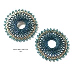 【丸カン付】２pcs★jewel lace big ring・cyan（ガラスビジュー&レース編み込みリング）