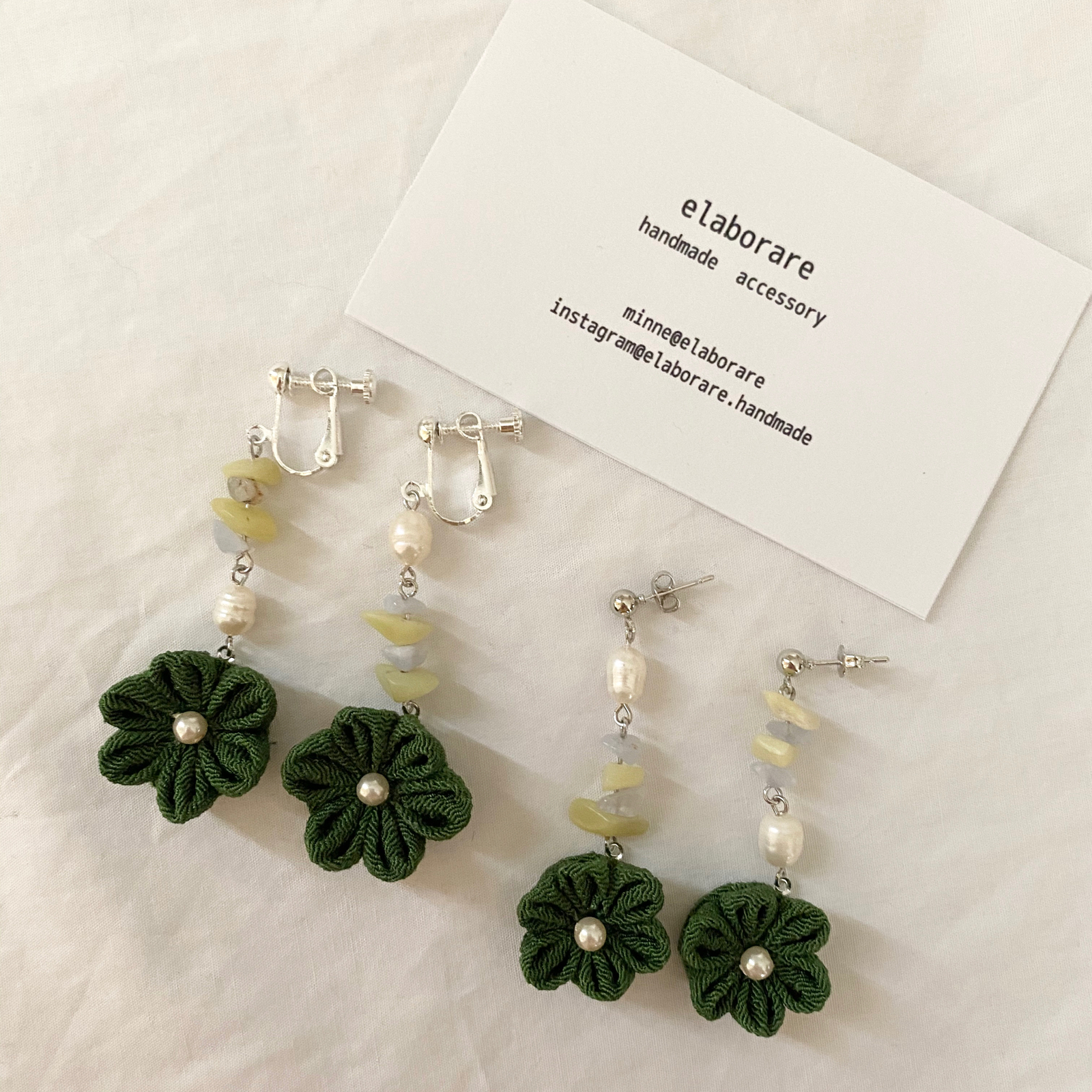 つまみ細工天然石pierce / earring - ELABORARE