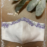 ✨new✨清楚なホワイトリネンにパープルの小花いっぱいキュートなマスク