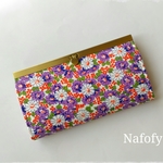 【受注製作】USA生地★ ヴィンデージ flowers purple ☆口金長財布