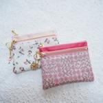 Ｅさまご予約品　LIBERTY　Sleeping Rose　ピンク×ブラウン系　/　Floating Flora　J19B　wファスナー・クリアポケット付きminiポーチ