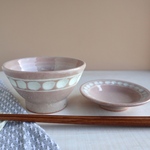 茶碗と小皿セット　ピンク