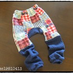 【80サイズ】パッチワーク柄くしゅくしゅモンキーパンツ(レッド)