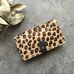 新作『受注製作』iPhone/Android 全機種対応 手帳型ケース flap belt /牛毛皮 ハラコ /レオパード柄 /ベージュ×茶