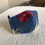 オランダ製デニム調花柄刺繍生地の立体マスク(涼感ガーゼ仕様)A