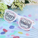 【期間限定500円OFF】HAPPY WEDDING ウェディングサングラス ストライプ柄　ピンク